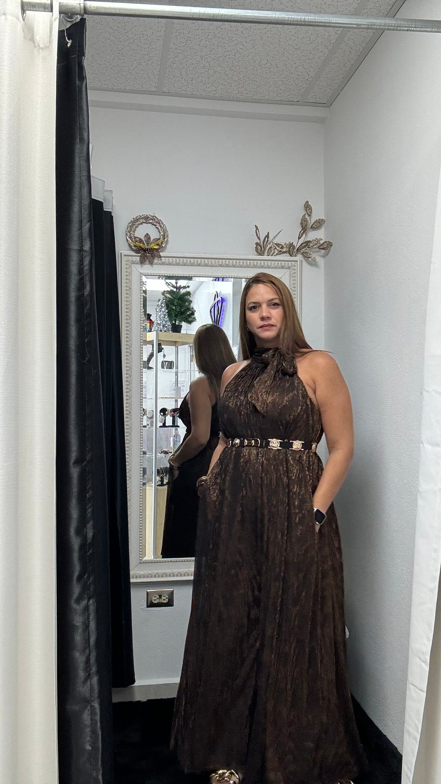 Bronzy Metallic Jumpsuit - Ari Belle Estilos