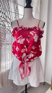 Red Floral Top - Ari Belle Estilos