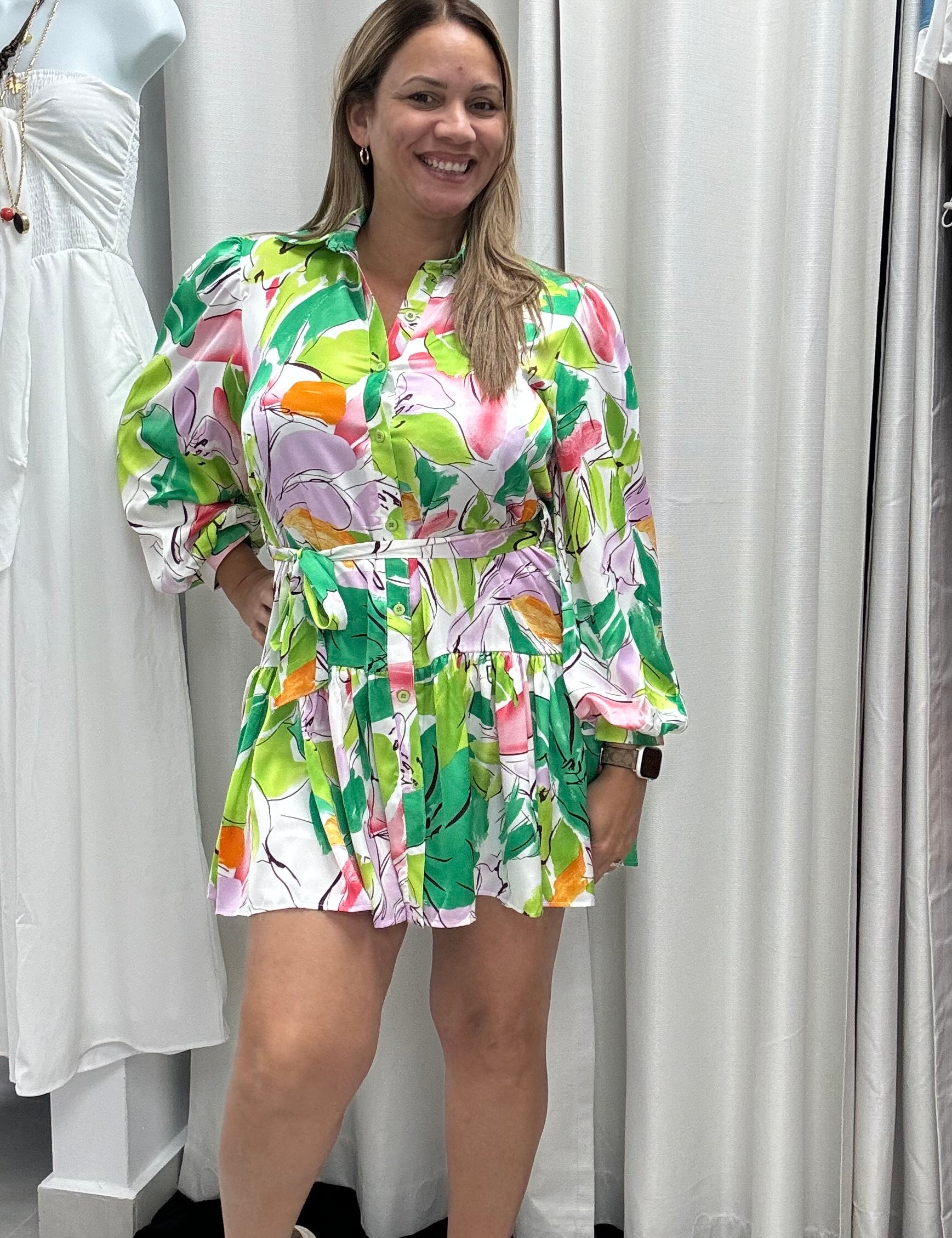 Abstract Garden Dress Green - Ari Belle Estilos