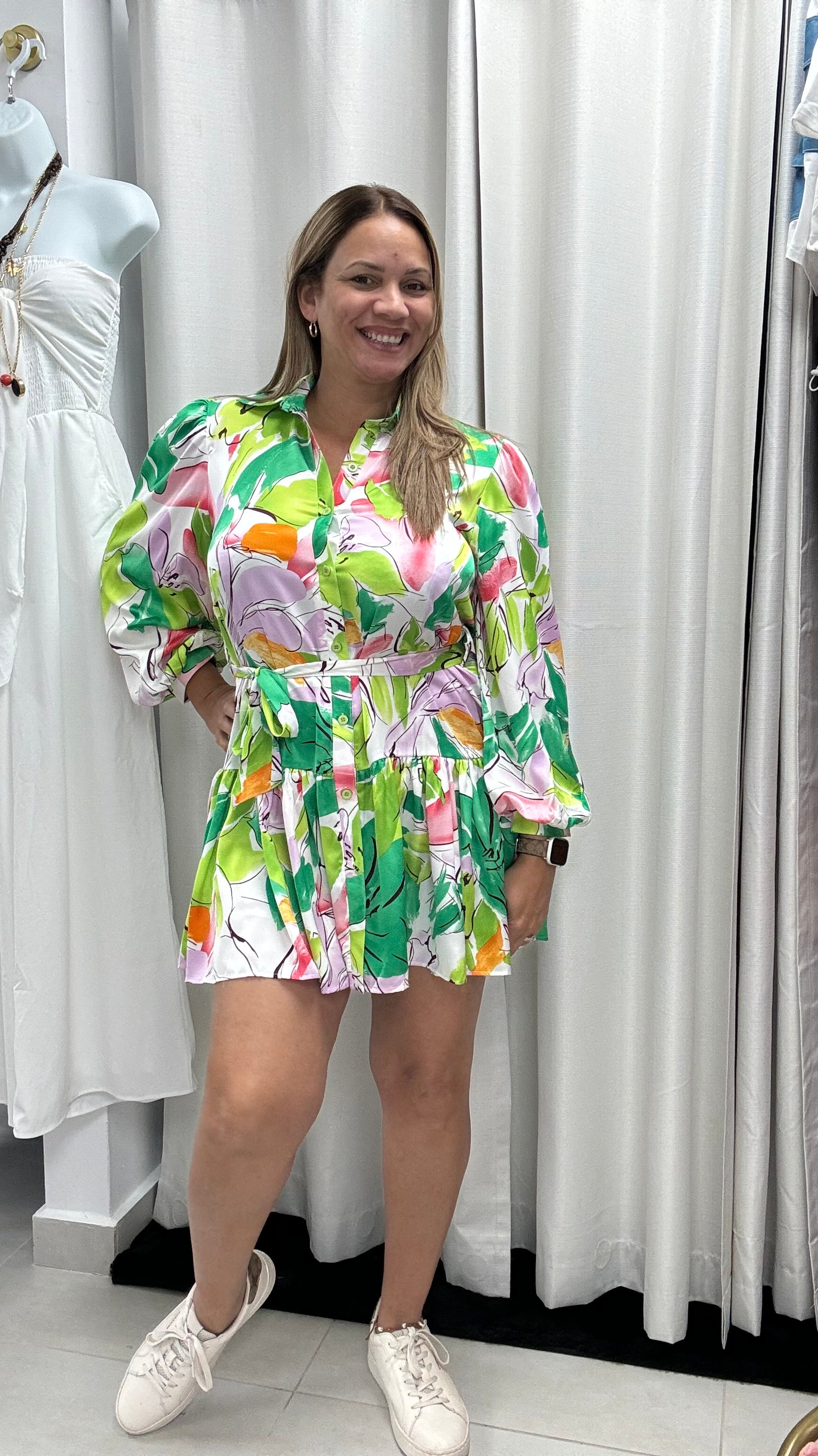 Abstract Garden Dress Green - Ari Belle Estilos