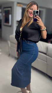 Denim Split Skirt