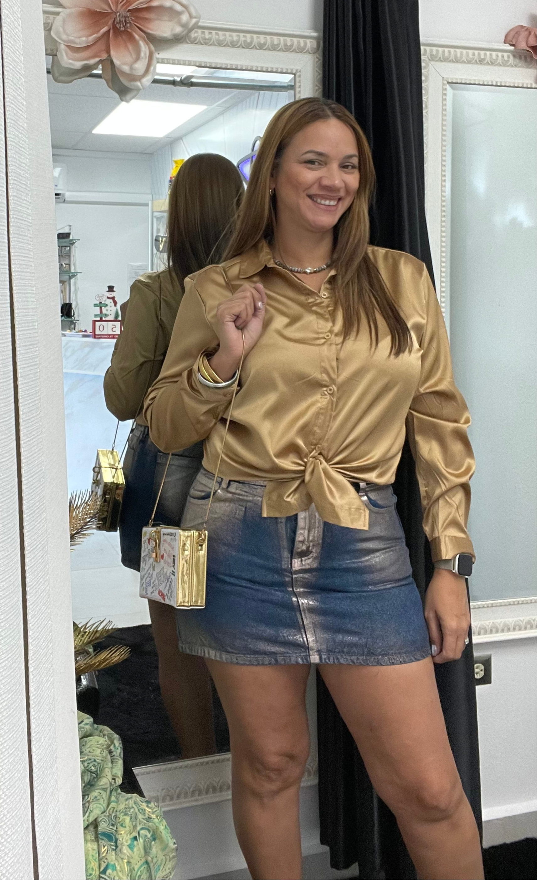Metallic denim skirt - Ari Belle Estilos