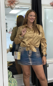 Metallic denim skirt - Ari Belle Estilos