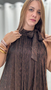 Bronzy Metallic Jumpsuit - Ari Belle Estilos