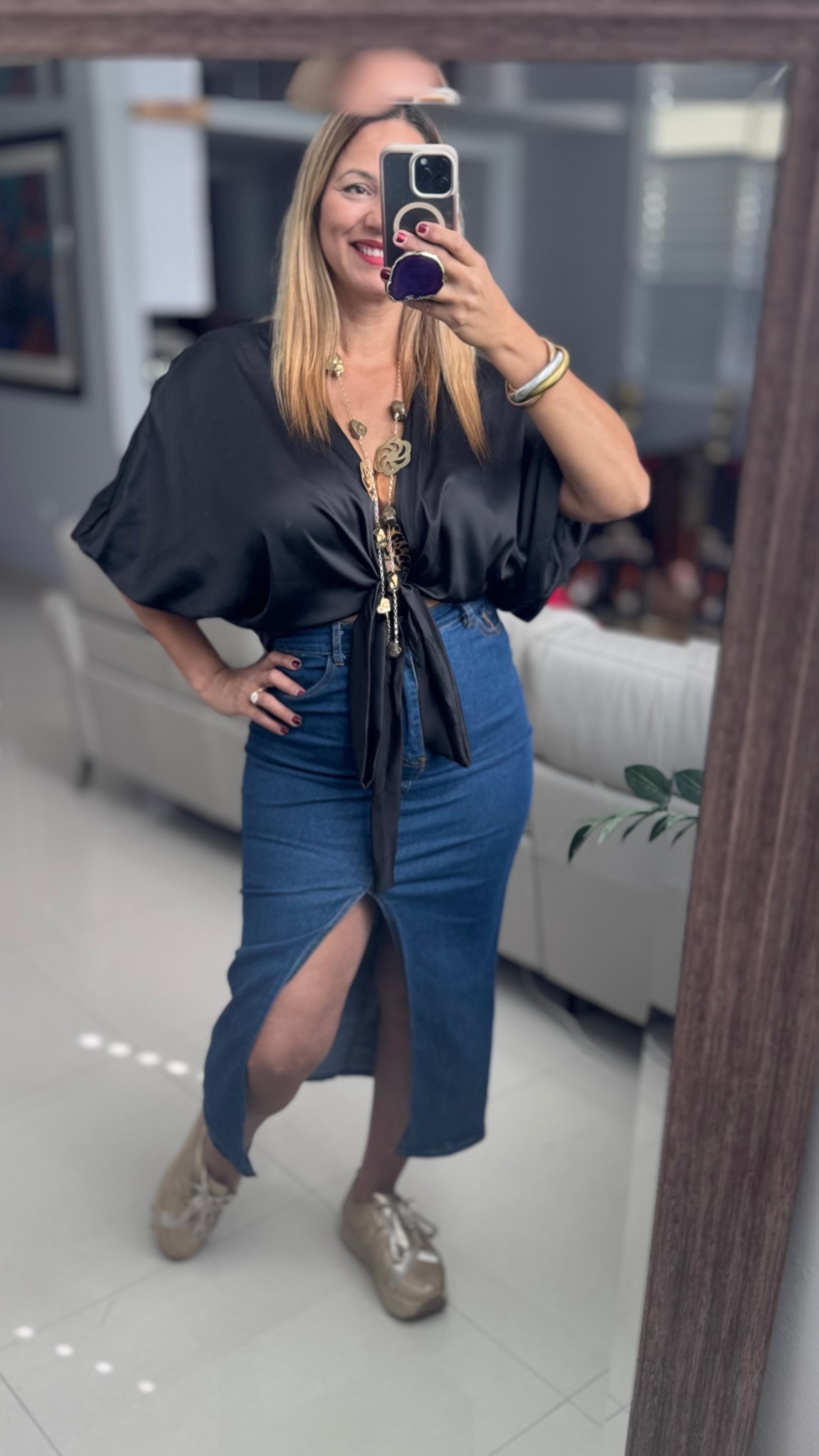 Denim Split Skirt