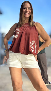 Mocha flower blouse