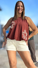 Mocha flower blouse