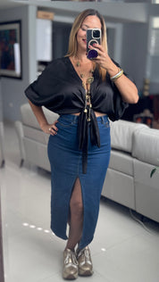 Denim Split Skirt