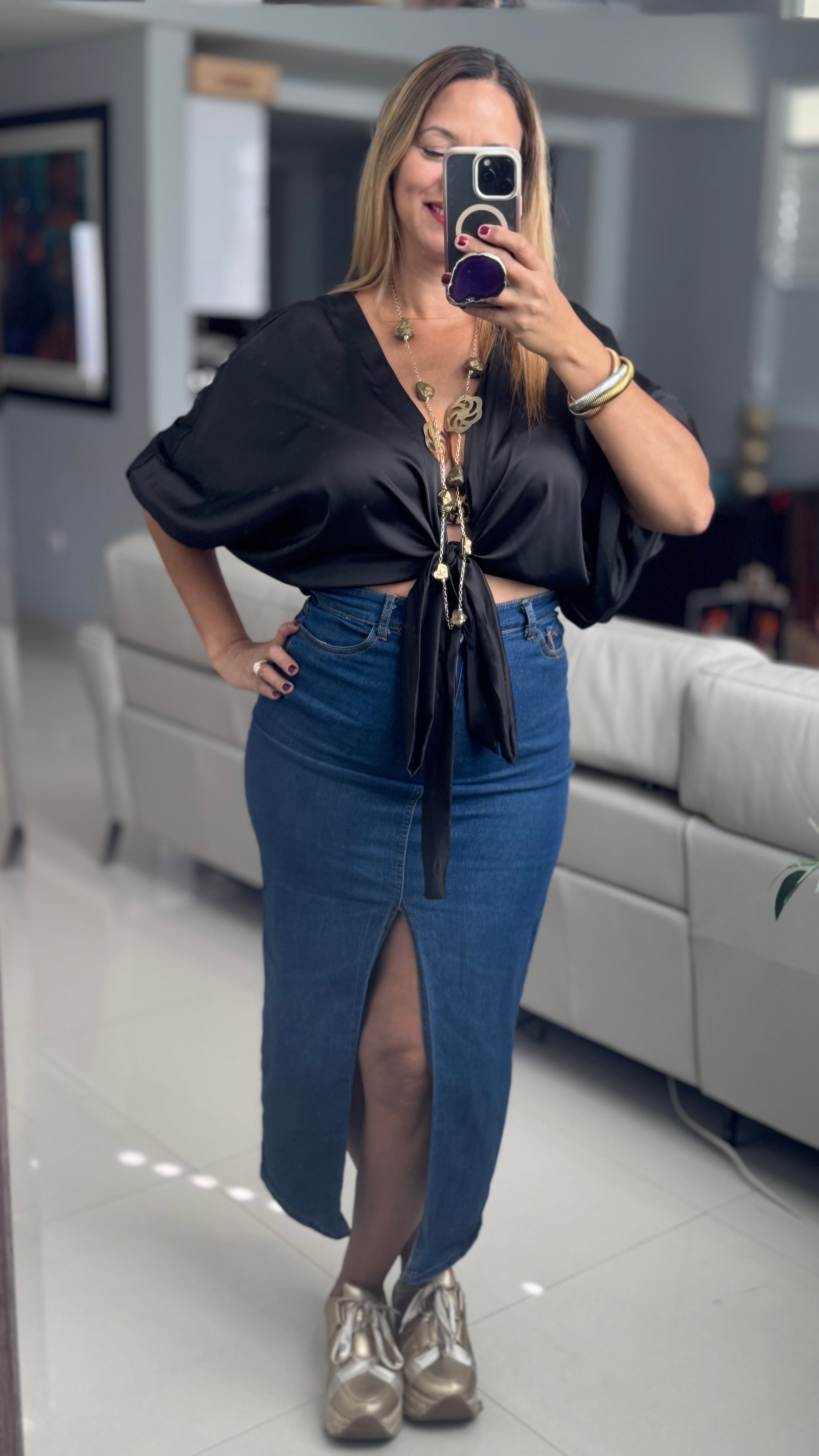 Denim Split Skirt
