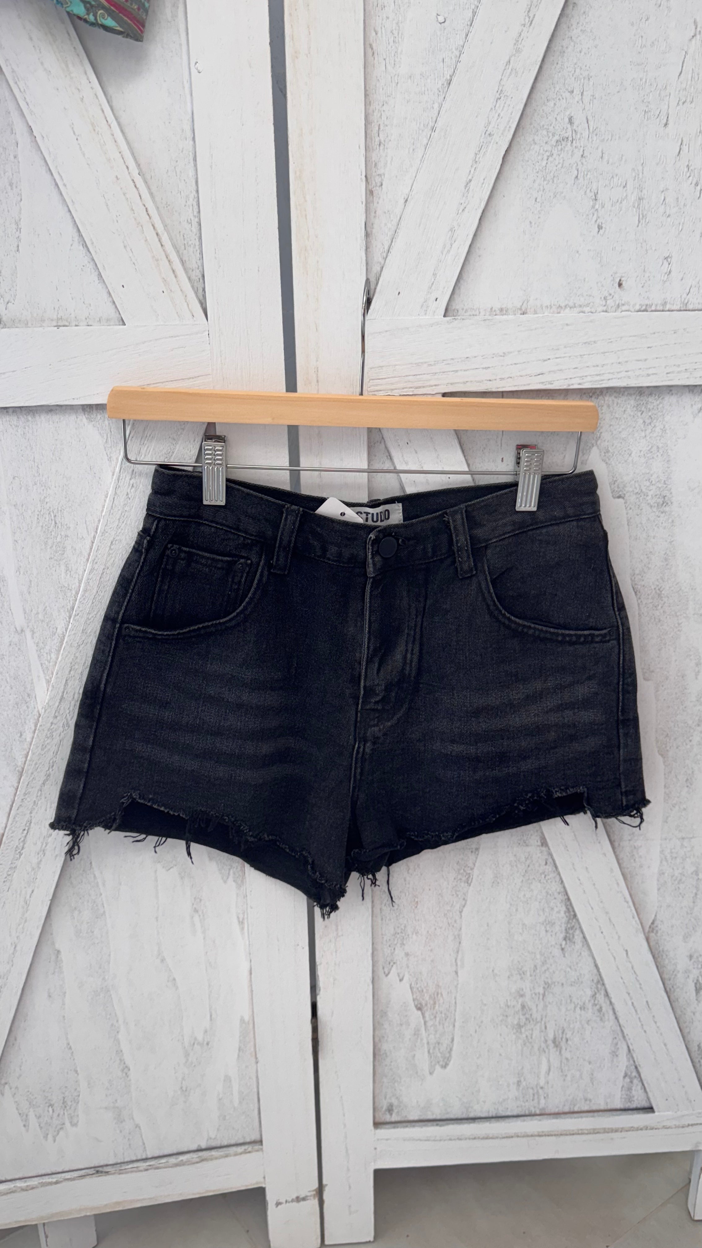 Black denim short