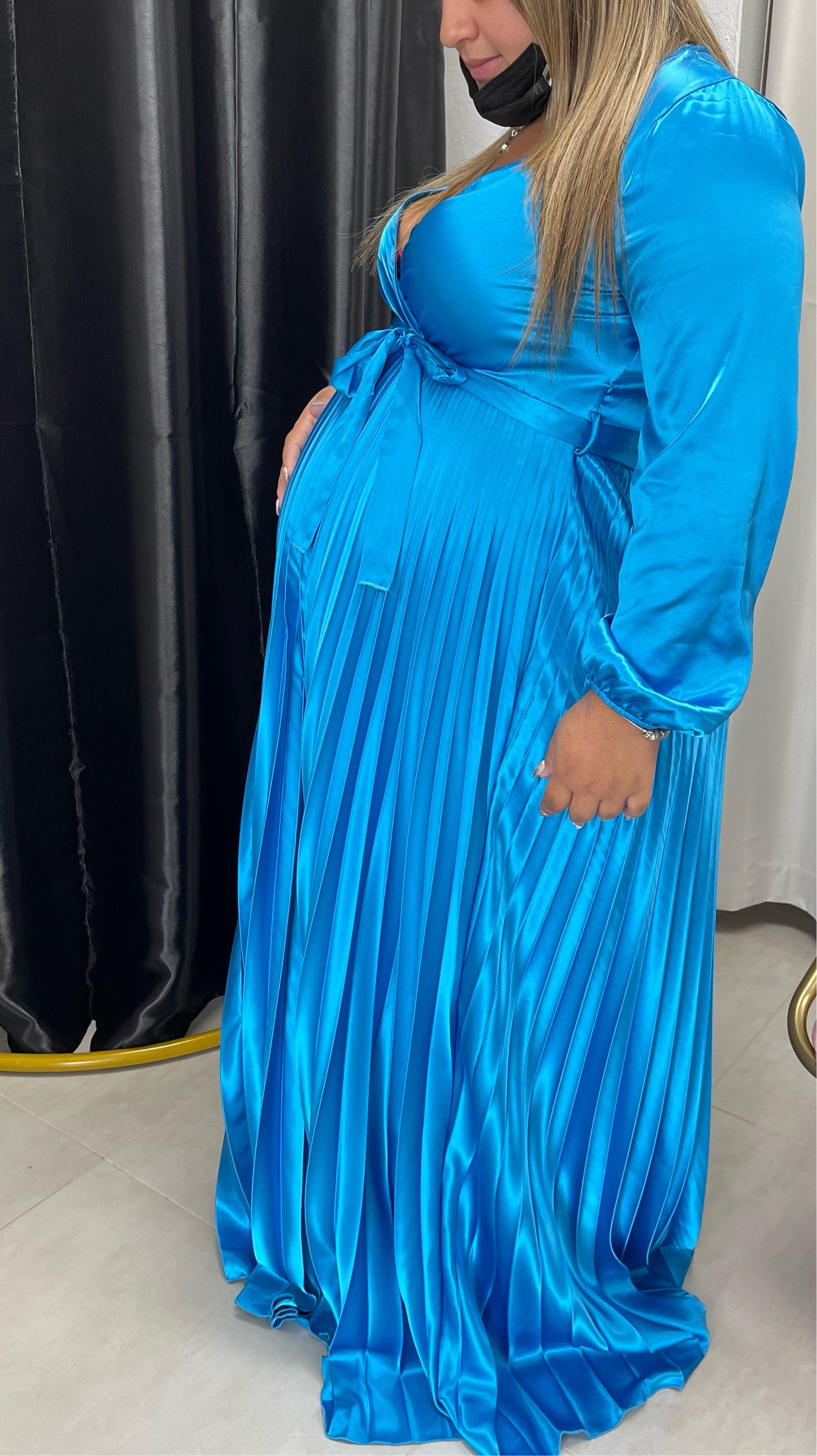 Turquoise Satin Dress - Ari Belle Estilos