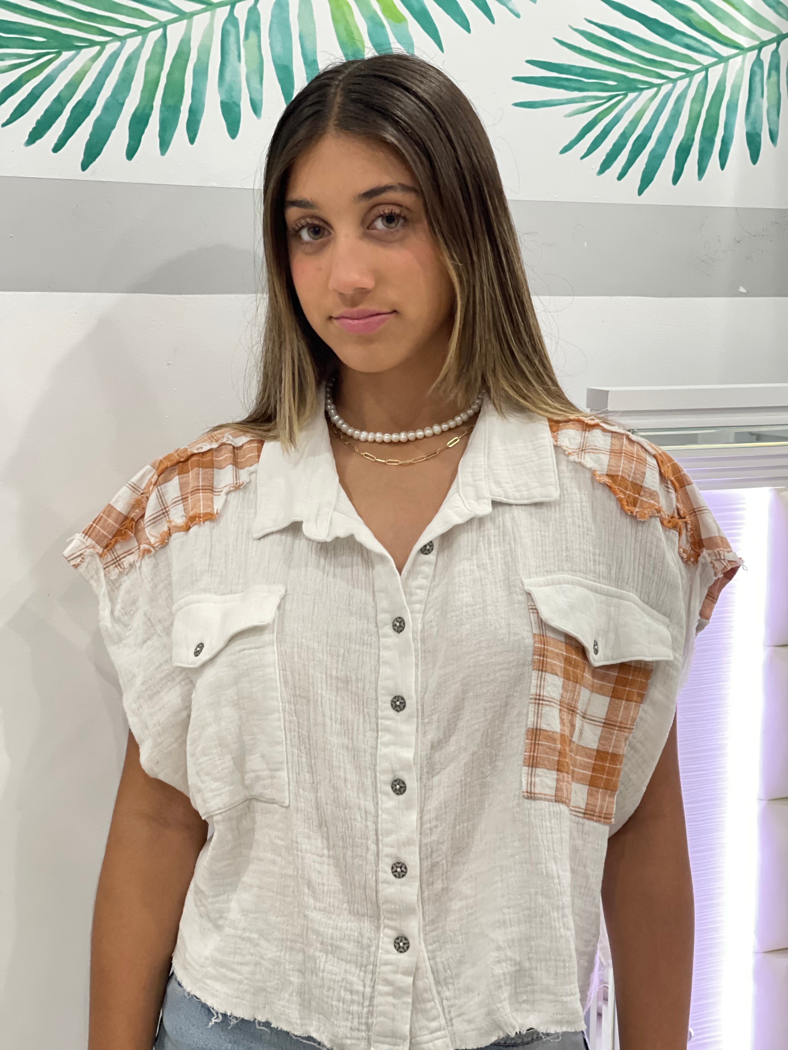 Woven Crop shirt - Ari Belle Estilos
