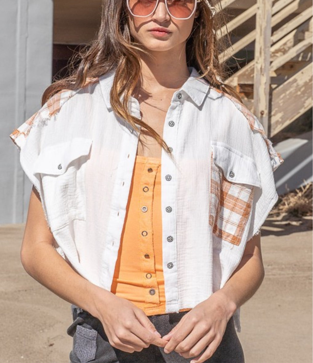 Woven Crop shirt - Ari Belle Estilos