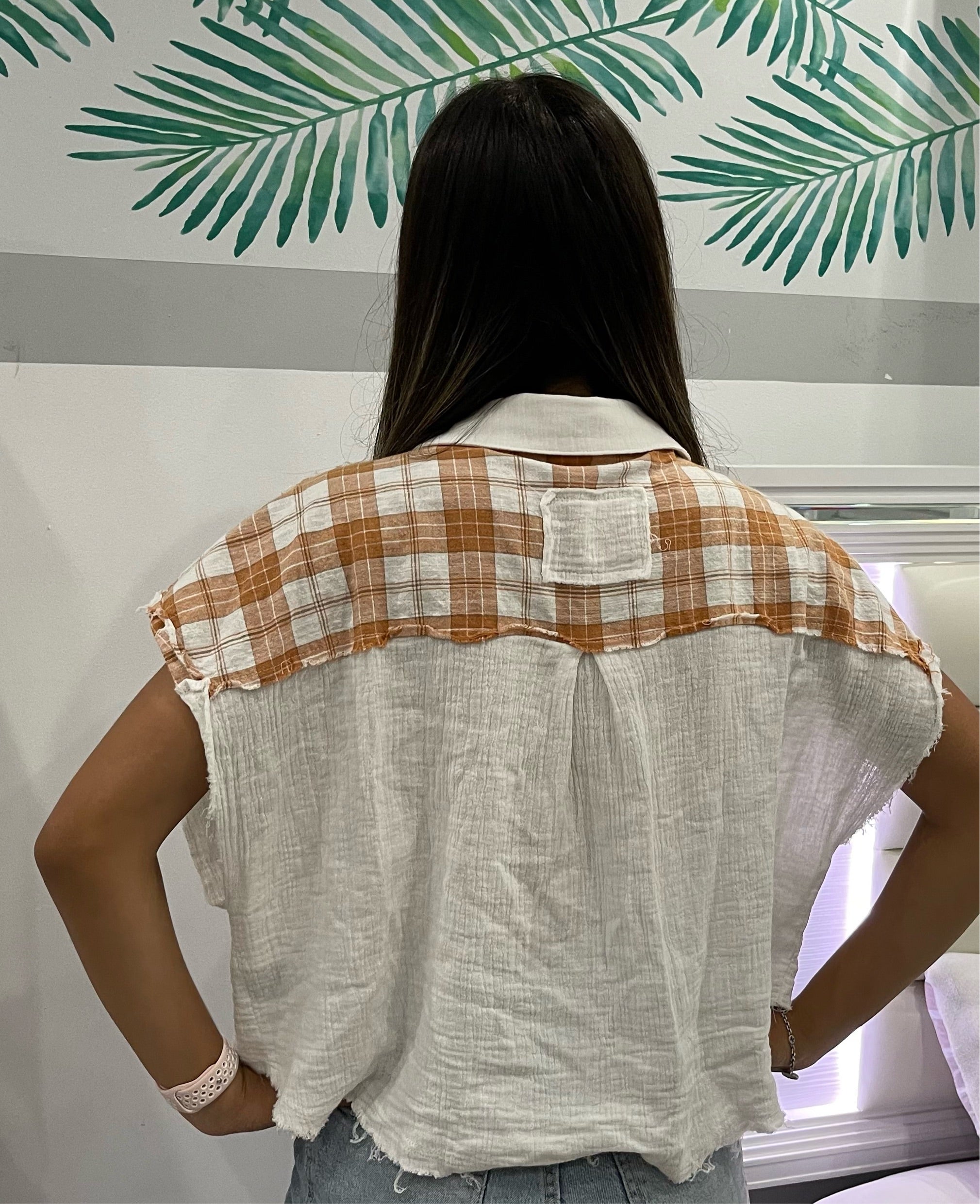 Woven Crop shirt - Ari Belle Estilos