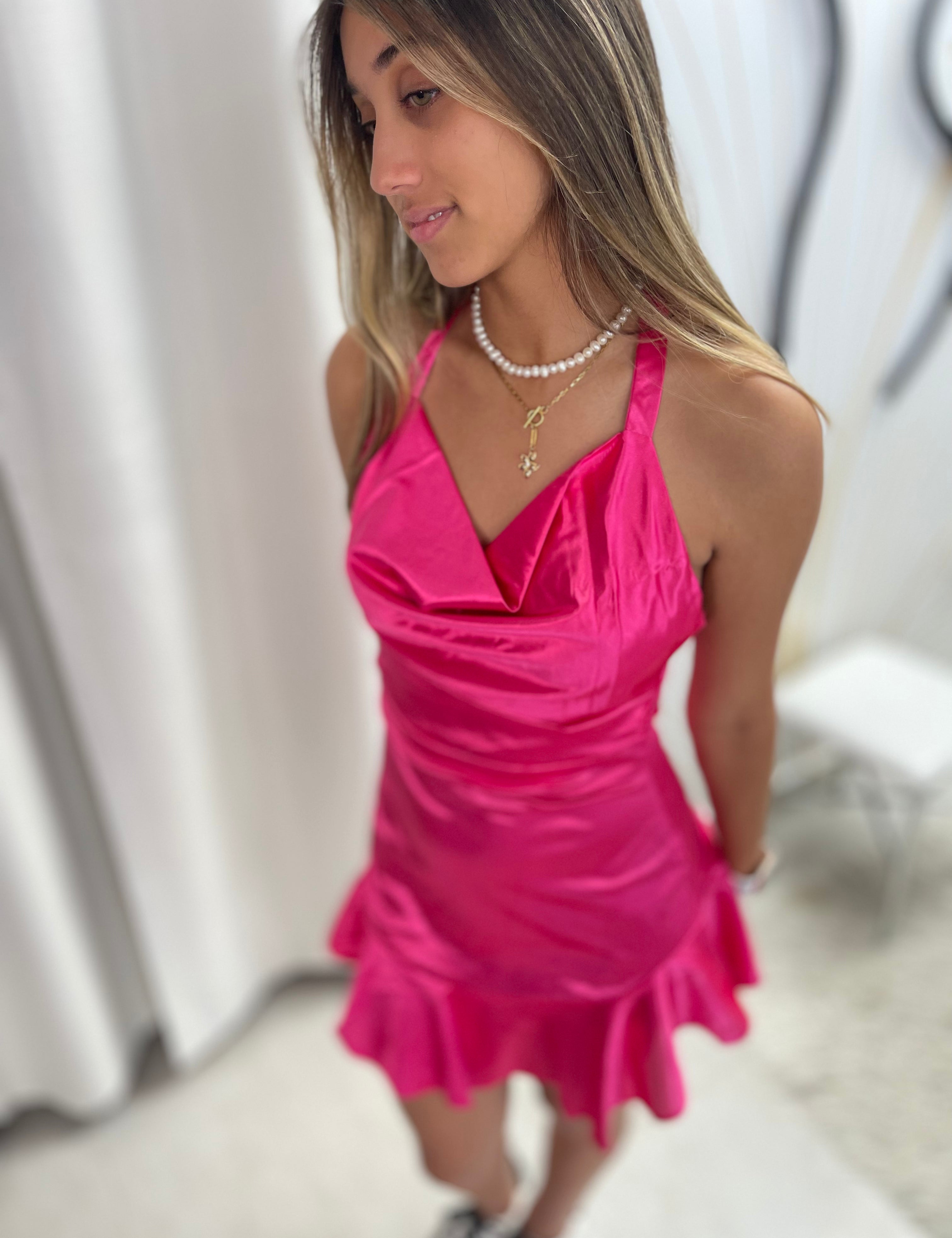 Pink Satin Dress - Ari Belle Estilos