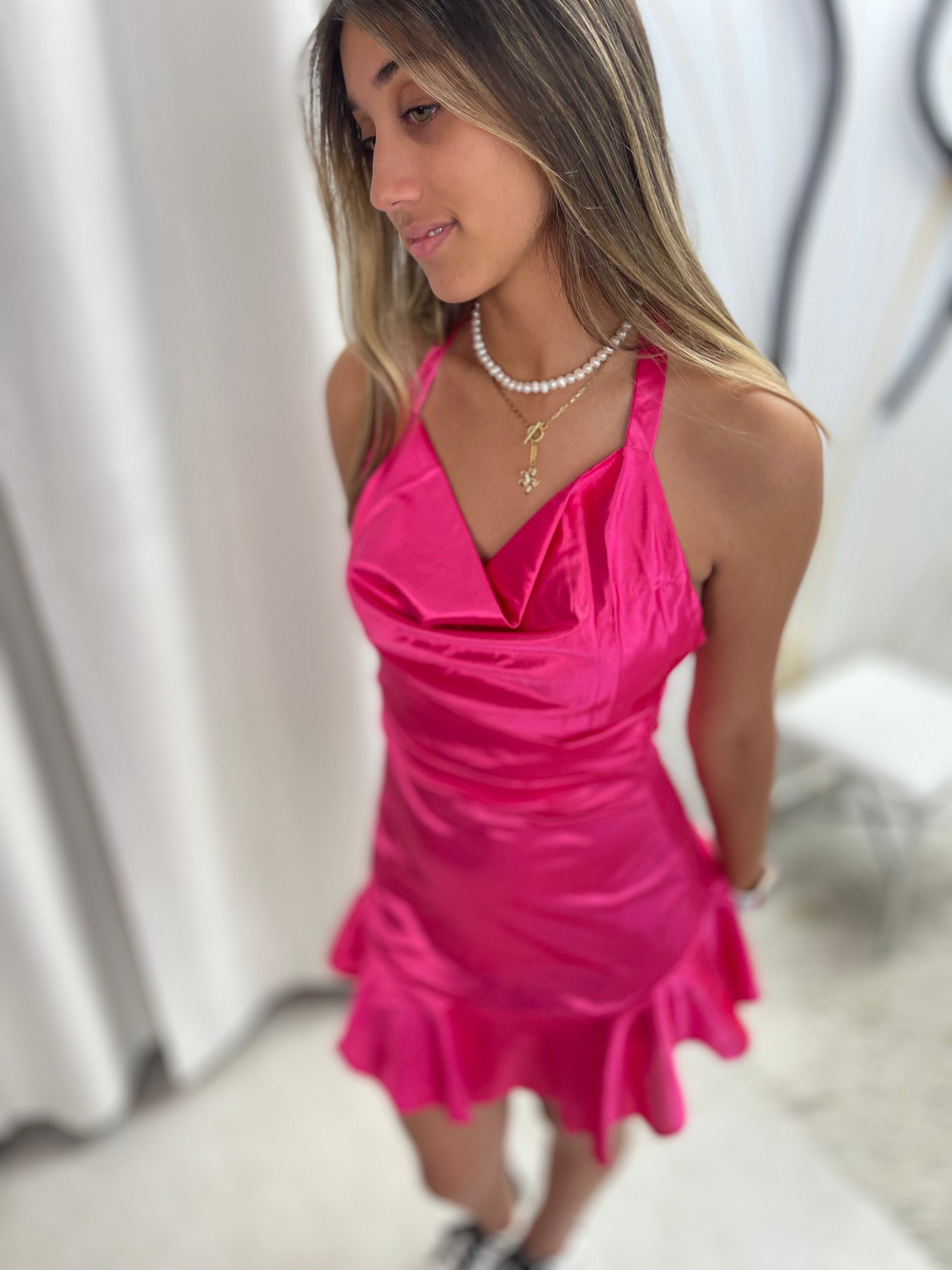 Pink Satin Dress - Ari Belle Estilos